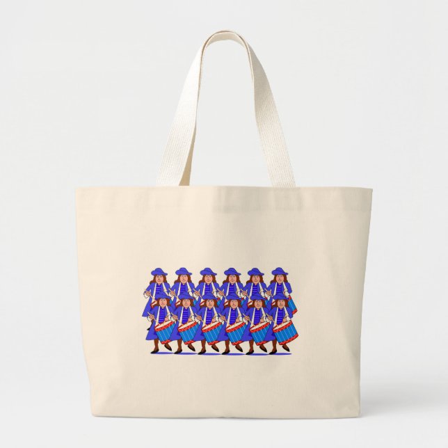 12 Drummers Drumming Large Tote Bag (Front)
