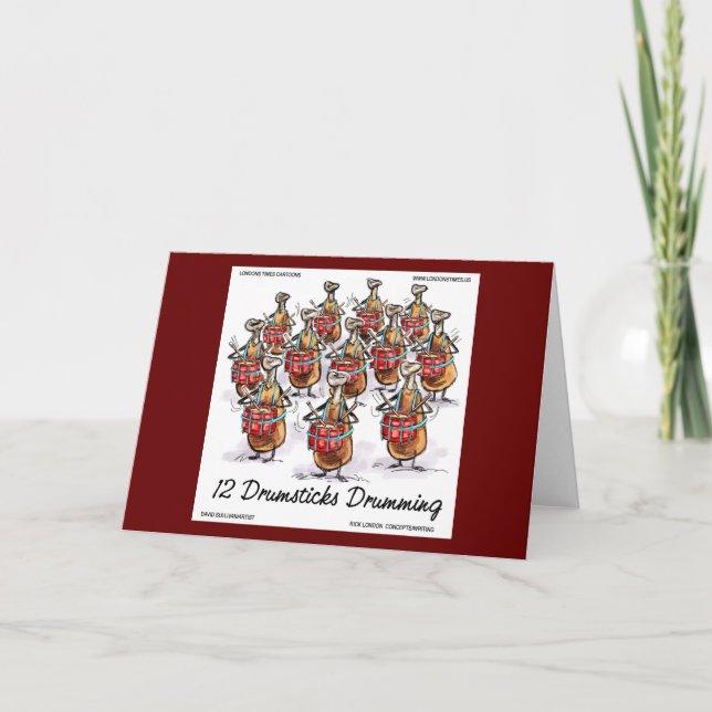 12 Drumsticks Drumming Rick London Christmas Funny Card (Front)