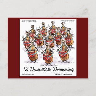 12 Drumsticks Drumming Rick London Funny Postcard