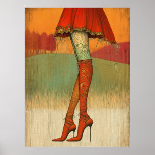 *~* 12  FD2  Fall Whimsical Girl Autumn Retro Legs Poster