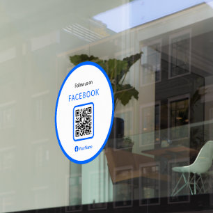 12" Follow Us On Facebook QR Code Blue Window Cling