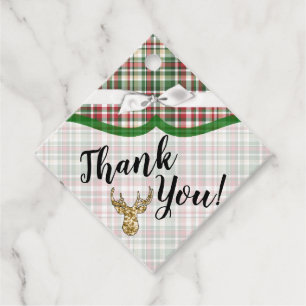 12 Gift Tags Gold Glitter Reindeer Plaid Buck Head