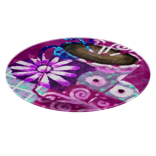 12" Glass Cutting Board w/Abstract Coffee Art (Corner)