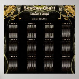 12 Halloween Wedding Tables Black & Gold Skulls  Poster