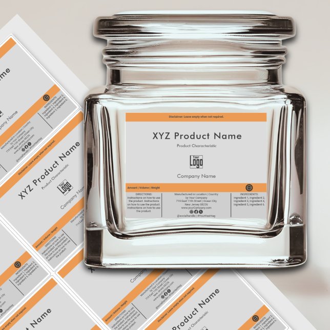 12 Minimal Grey Black Orange Product Labels (12 Minimal Gray Black Orange Product Labels, One Sheet 12 Labels)