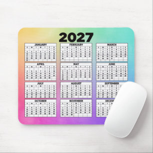 12-Month 2027 Calendar Rainbow Abstract Mouse Mat
