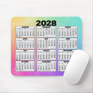 12-Month 2028 Calendar Rainbow Abstract Mouse Mat