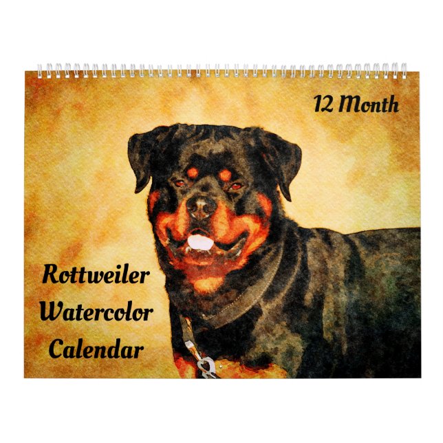 12 Month Beautiful Rottweiler Dogs Watercolor Gift Calendar (Cover)