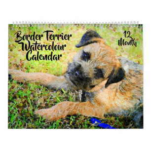 12 Month Border Terrier Dog Watercolours Painting Calendar