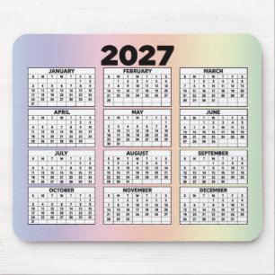 12-Month Calendar for 2027 on Rainbow Mouse Mat