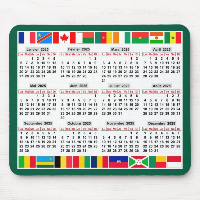 12 month calendar of the year 2025  mouse mat (Front)
