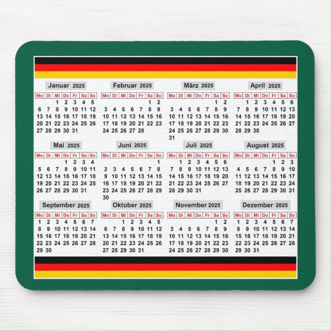 12 month calendar of the year 2025  mouse mat (Front)