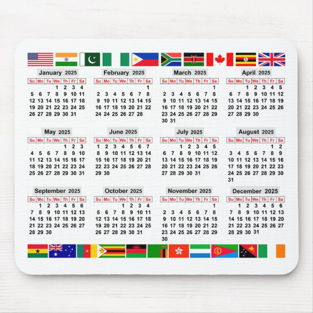 12 month calendar of the year 2025  mouse mat (Front)