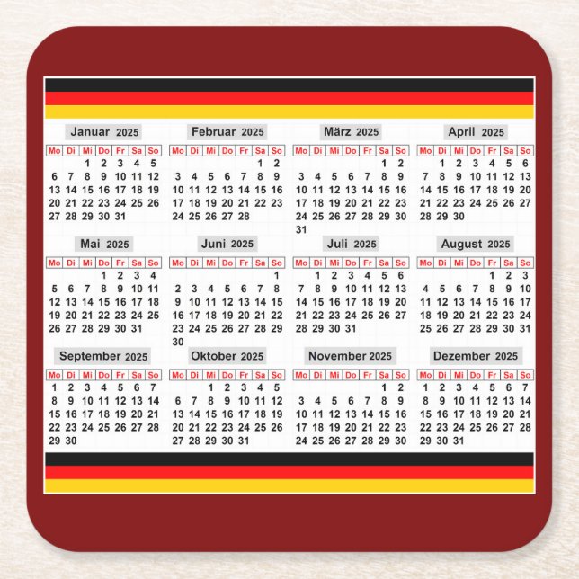 12 month calendar of the year 2025  square paper coaster (Front)