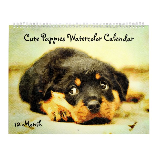12 Month Cute Puppies Baby Dog Watercolor Painting Calendar (Cover)