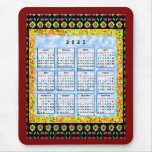 12 month English calendar of the year 2025 Mouse Mat