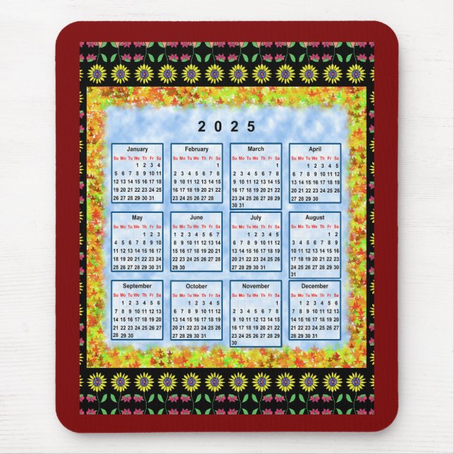 12 month English calendar of the year 2025 Mouse Mat (Front)