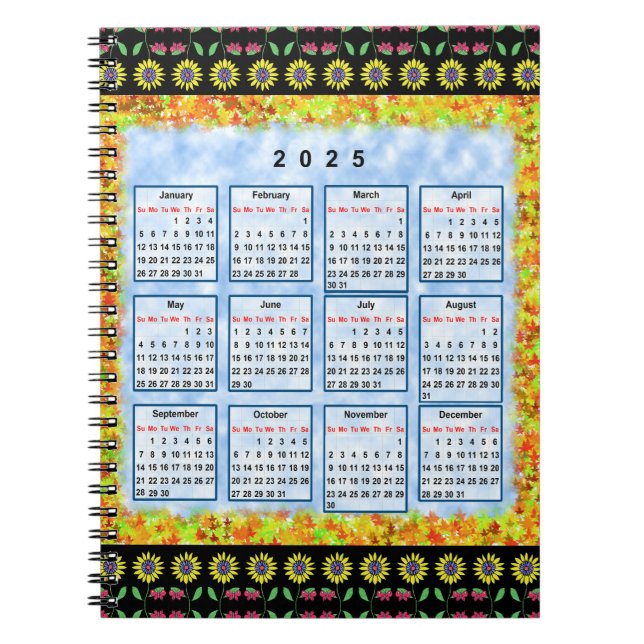 12 month English calendar of the year 2025 Notebook (Front)