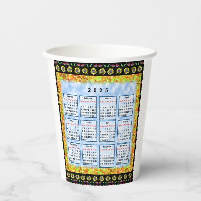 12 month English calendar of the year 2025 Paper Cups (Front)