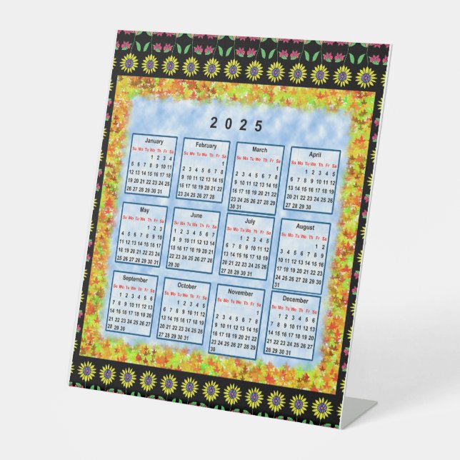 12 month English calendar of the year 2025 Pedestal Sign (Front)