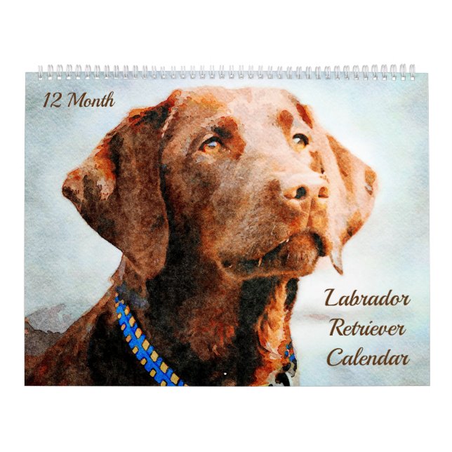 12 Month Labrador Retriever Dogs Watercolour Gift Calendar (Cover)