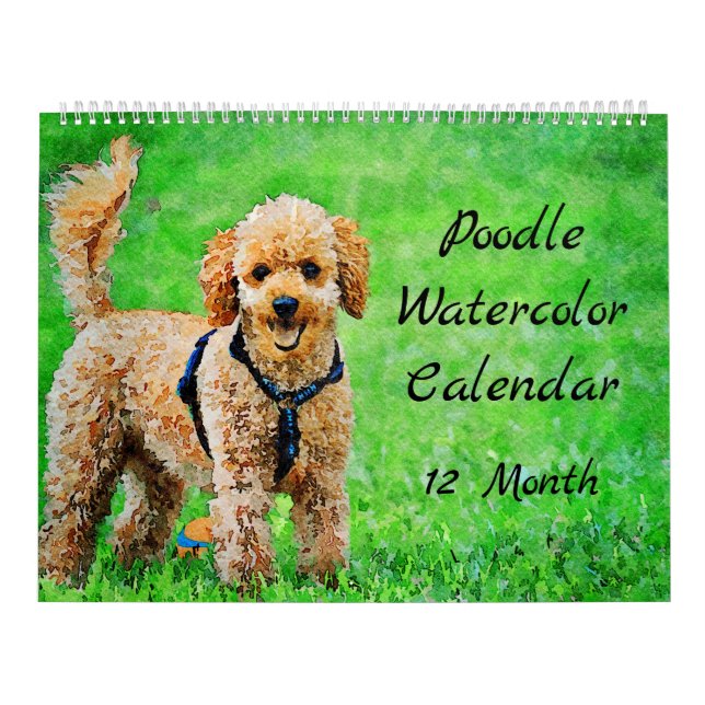 12 Month Poodle Dogs Watercolor Poodles Painting Calendar (Cover)