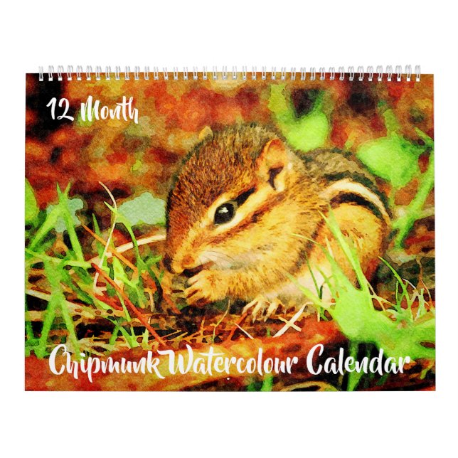 12 Month - Striped Chipmunks Wildlife Watercolor Calendar (Cover)