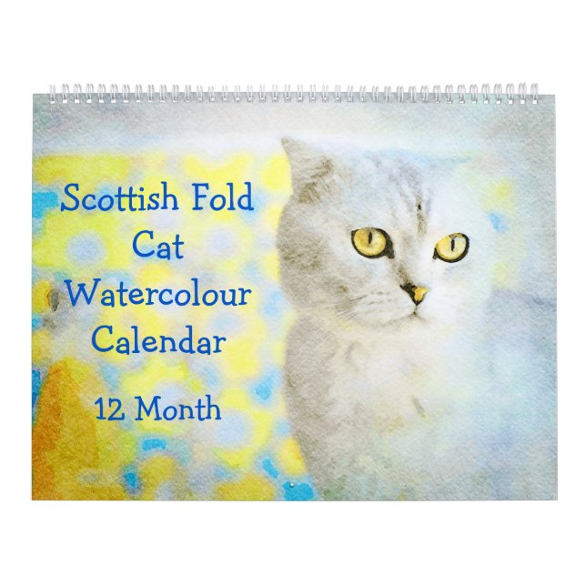 12 Month Sweet Scottish Fold Cats Watercolor Gift Calendar (Cover)