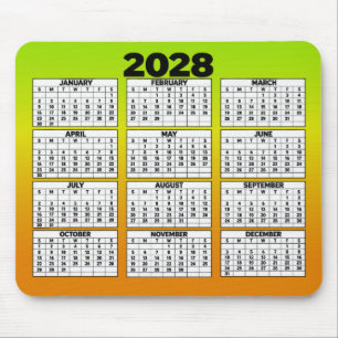 12-Month Year Calendar for 2028 Mouse Mat