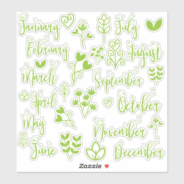  12 Months Leaf Journal Stickers in Lawn Green (Sheet)