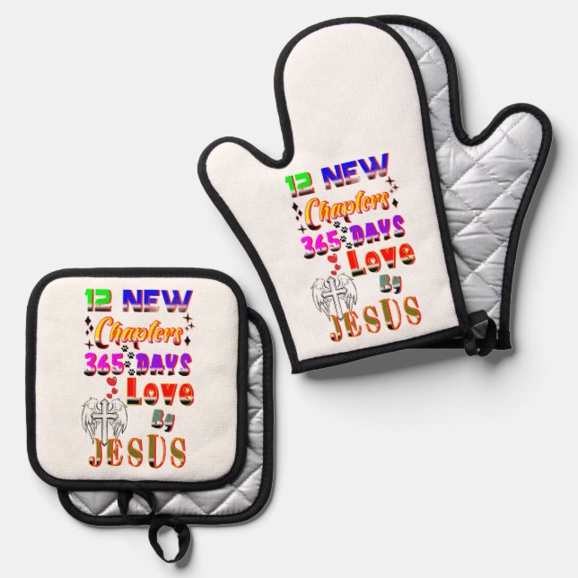 12 New Chapters 365 Days Love By Jesus Oven Mitt & Pot Holder Set (Front/Back)