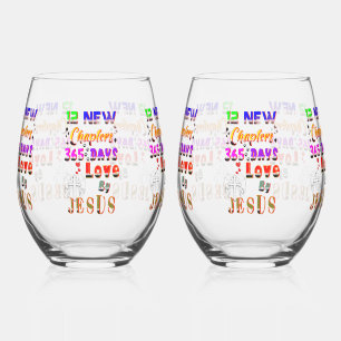 12 New Chapters 365 Days Love By Jesus Stemless Wine Glass