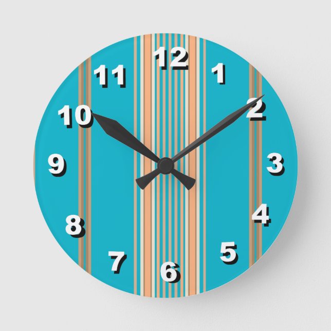 12 Number Choices to Choose-Aqua Striped Clock (Front)