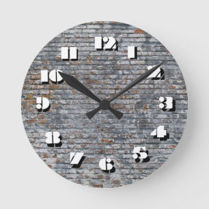 12 Number Choices to Choose-Grey Brick-Clock Round Clock