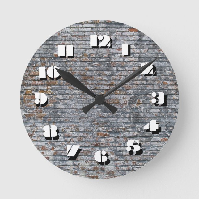 12 Number Choices to Choose-Grey Brick-Clock Round Clock (Front)