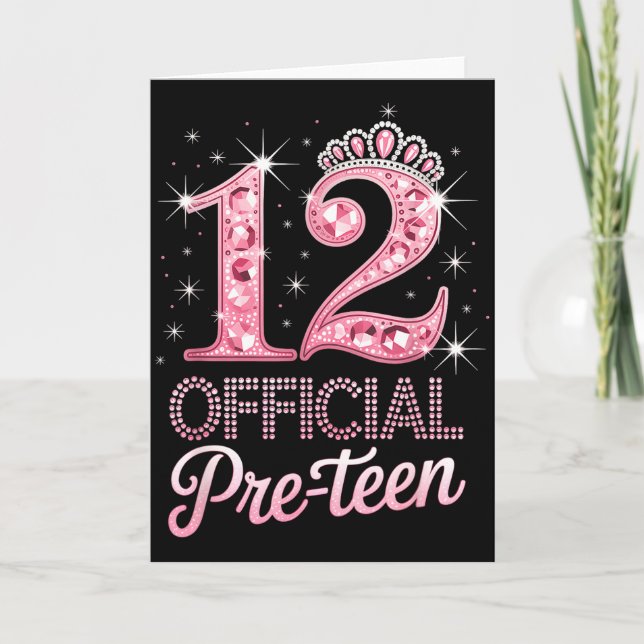 12 Official Pre-teen Pink Crown Happy 12th Birthda Card (Front)