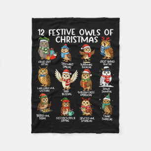 12 Owl Of Christmas Funny Christmas Owl Lover Xmas Fleece Blanket