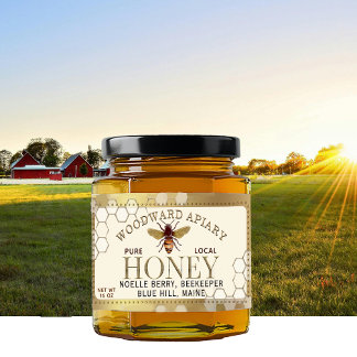12 oz hexagon Honey with bee honeycomb gold border