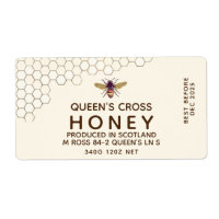 12 oz Honey Hex Jar Label with honeycomb and bee