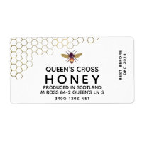 12 oz Honey Hex Jar Label with honeycomb and bee