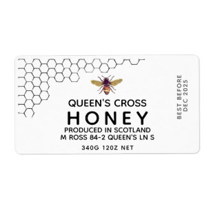 12 oz Honey Hex Jar Label with honeycomb and bee