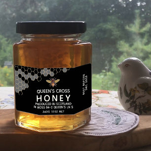 12 oz Honey Hex Jar Label with honeycomb and bee