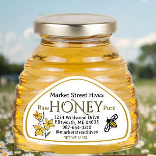 12 oz Skep shape Honey label Flower and Bee Yellow