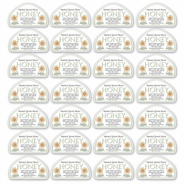 12 oz Skep shape Honey label with Sunflower Green (Front)