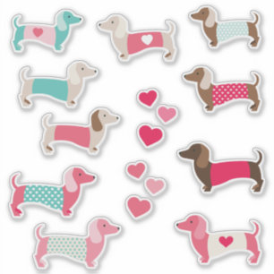 12 PASTEL DACHSHUND VINYL STICKERS