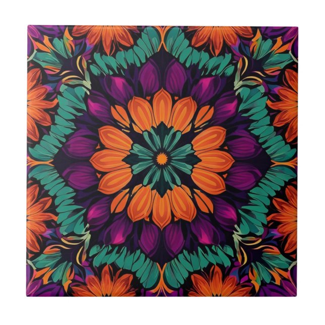 12 Petal Orange Flower Tile (Front)