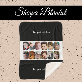 12 photo collage add text black white sherpa blanket