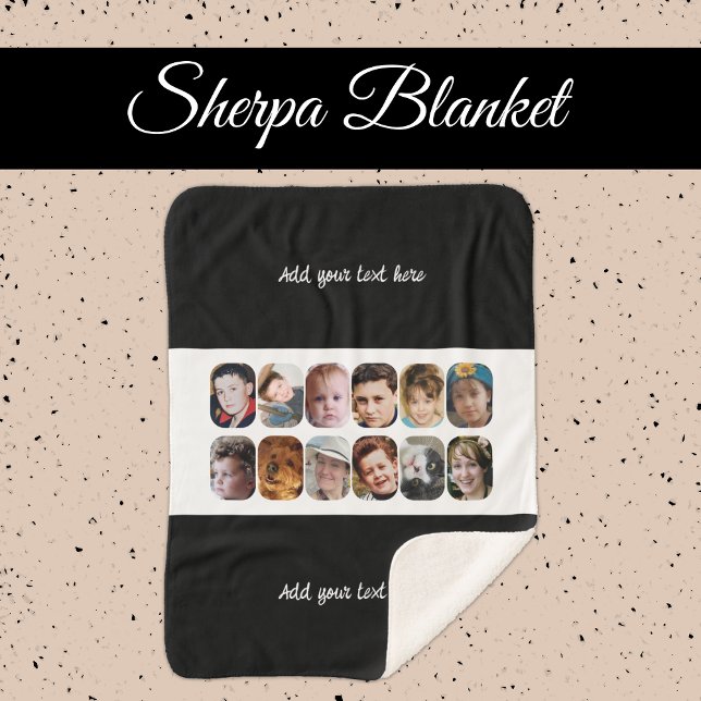 12 photo collage add text black white sherpa blanket (Creator Uploaded)