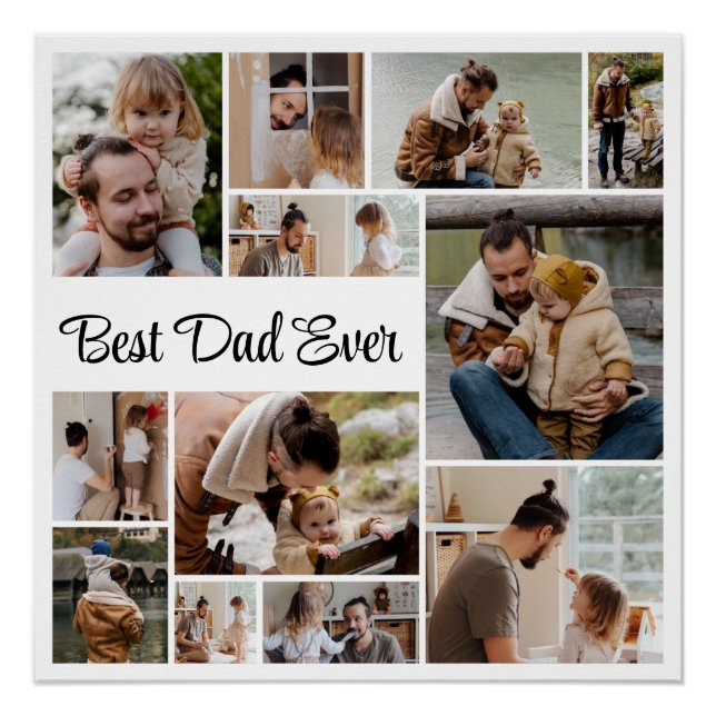 12 Photo Collage Best Dad Ever Glossy   Poster (Front)