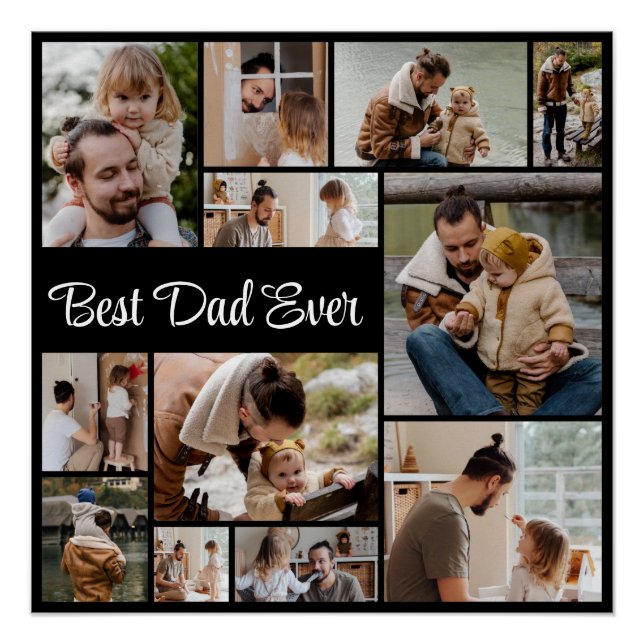 12 Photo Collage Best Dad Ever Glossy Poster (Front)